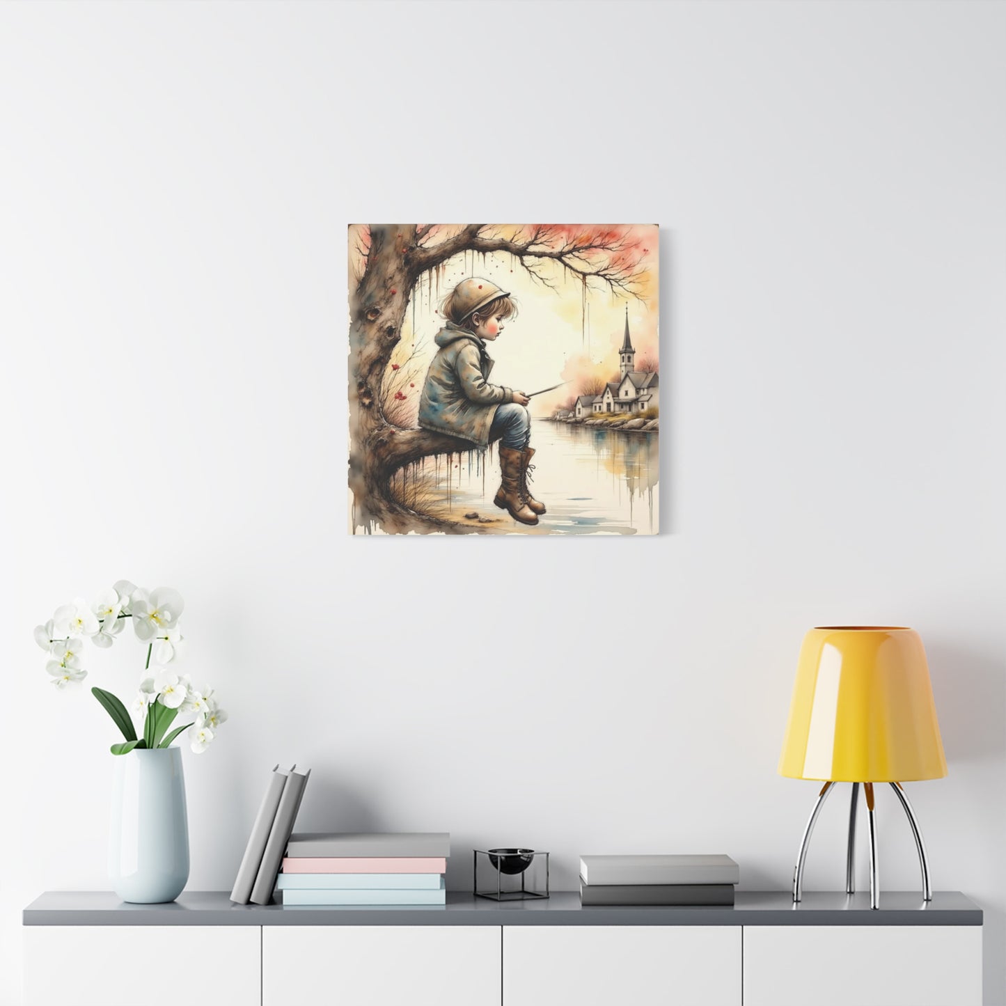 Boy Fishing in the Fall Abstract Art