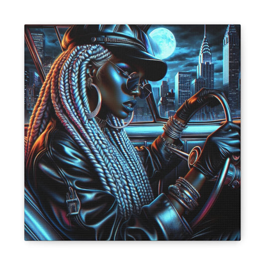 Beautiful Woman Driving Black Canvas Art