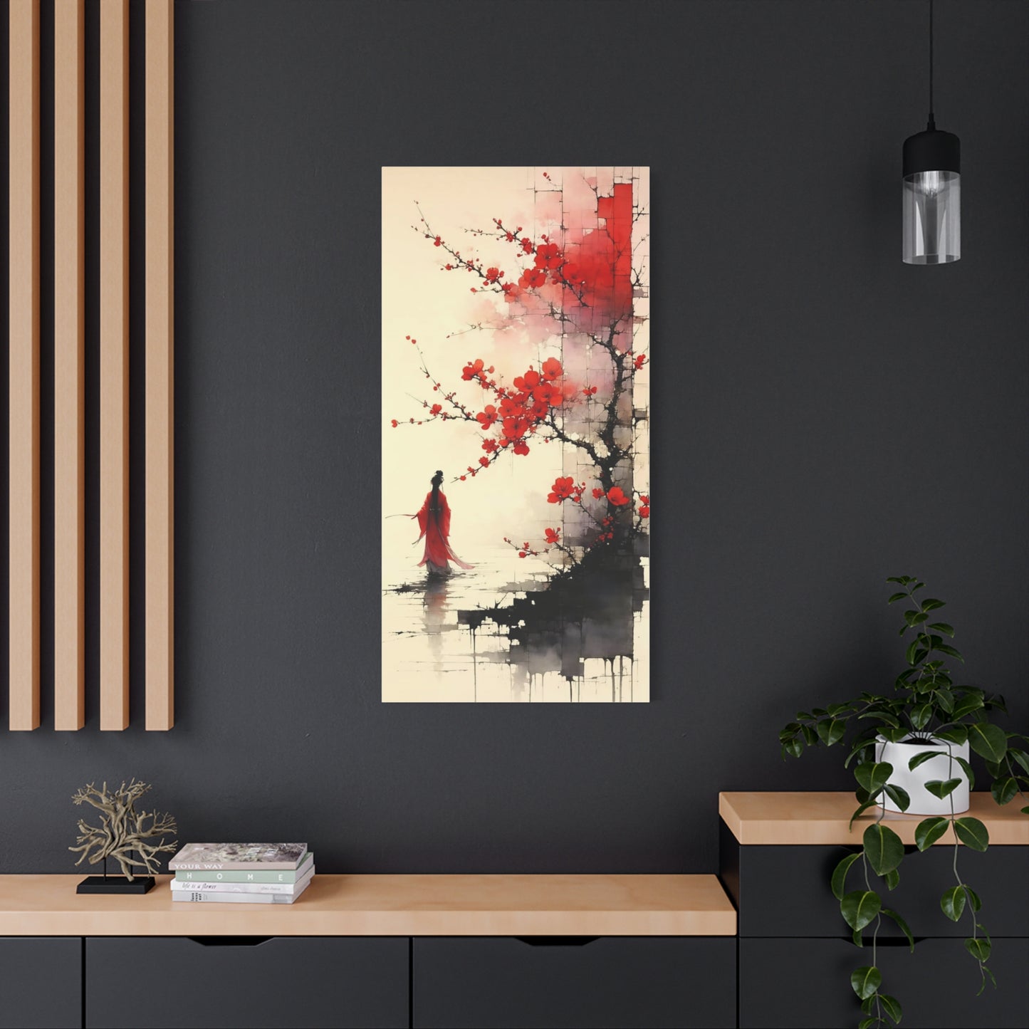 Red Flowers Asian Abstract Art
