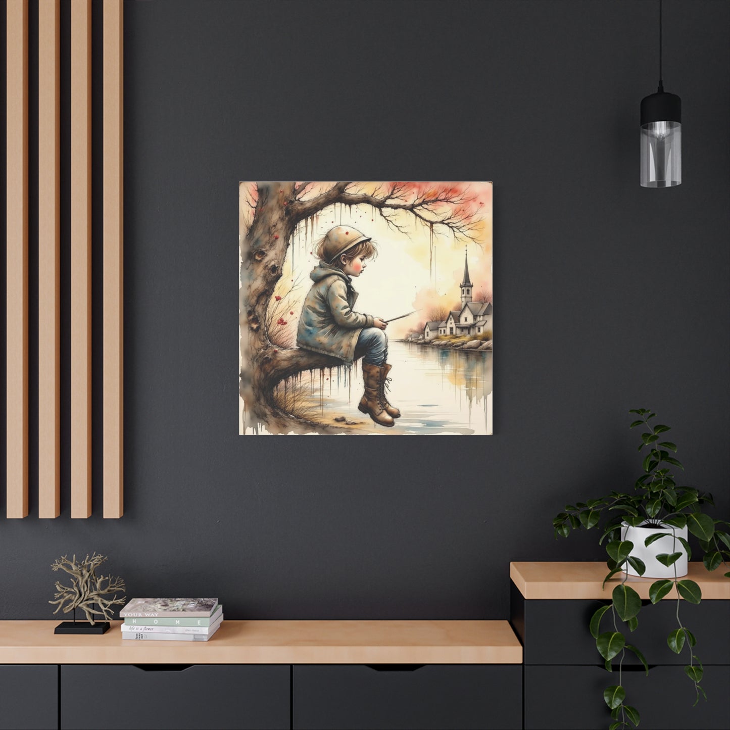 Boy Fishing in the Fall Abstract Art
