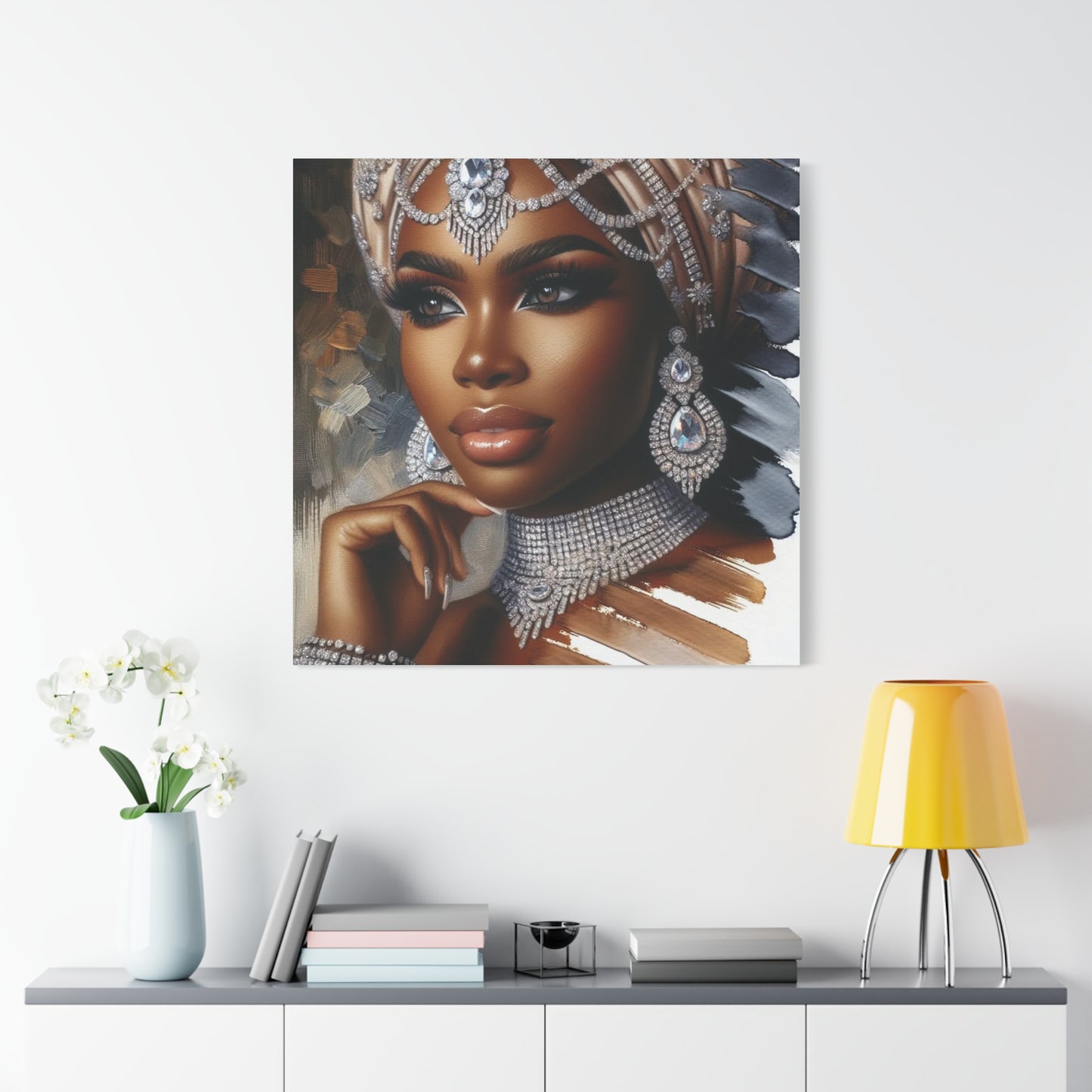 Beautiful Black Woman w Diamonds Canvas Art