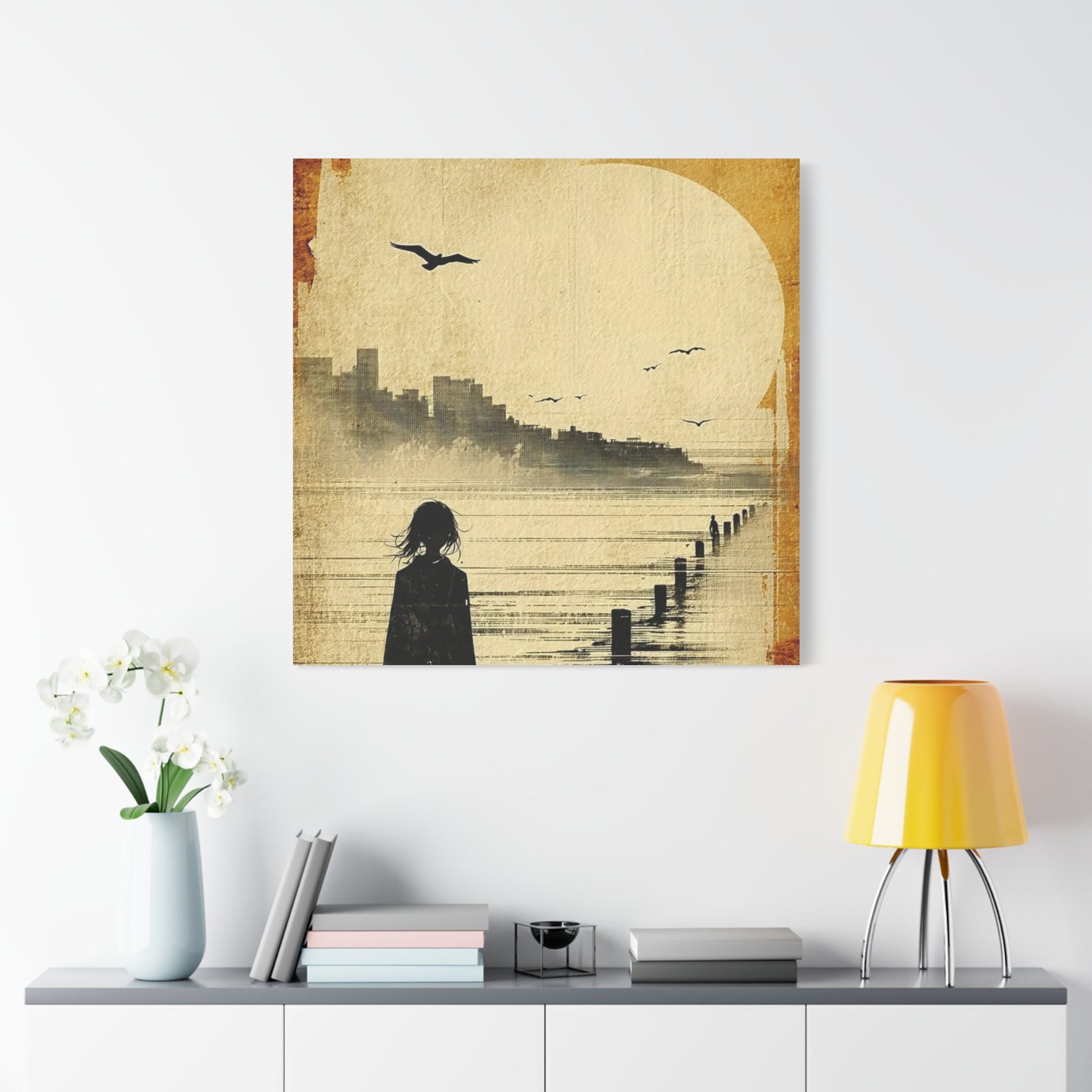 Girl on a Pier Abstract Art