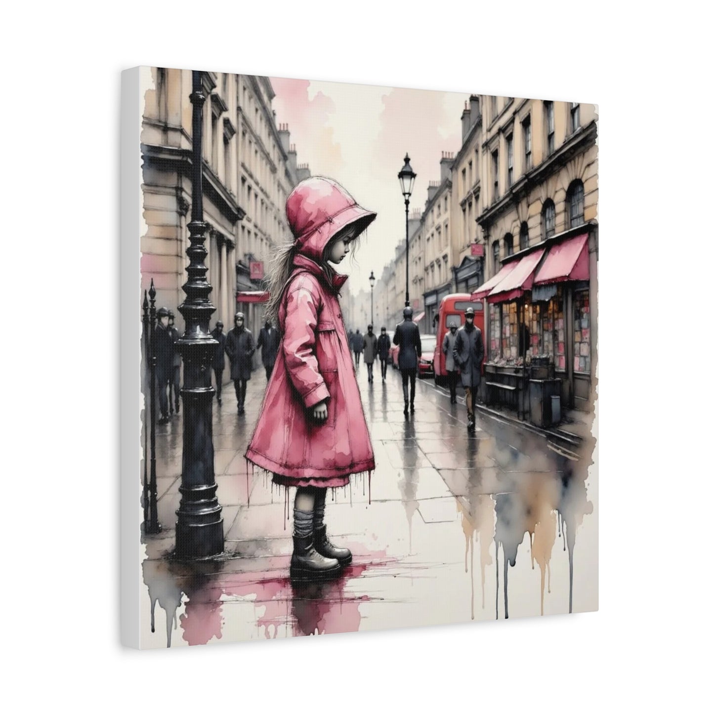 Girl in a Pink Raincoat Abstract Art