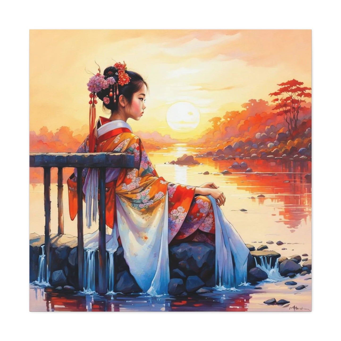 Girl by the Water Asian Abstract Art