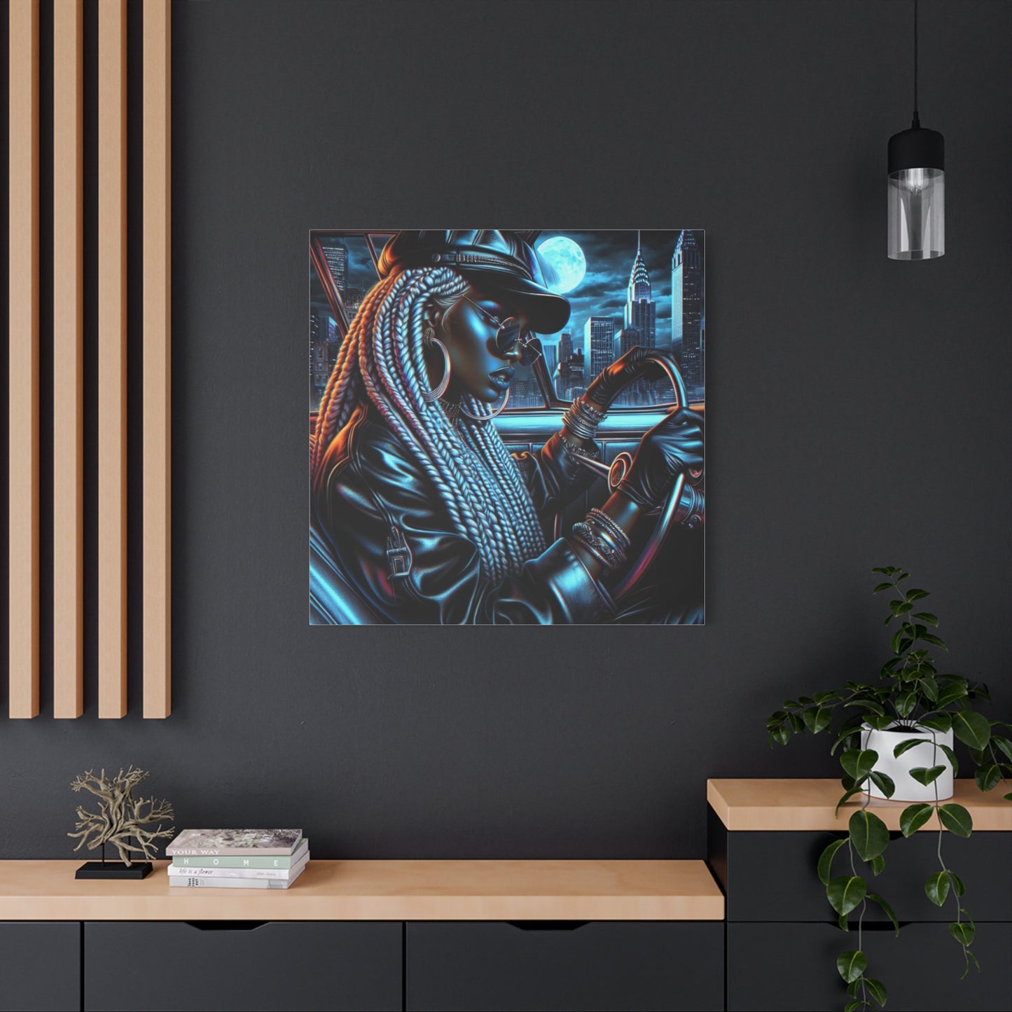 Beautiful Woman Driving Black Canvas Art
