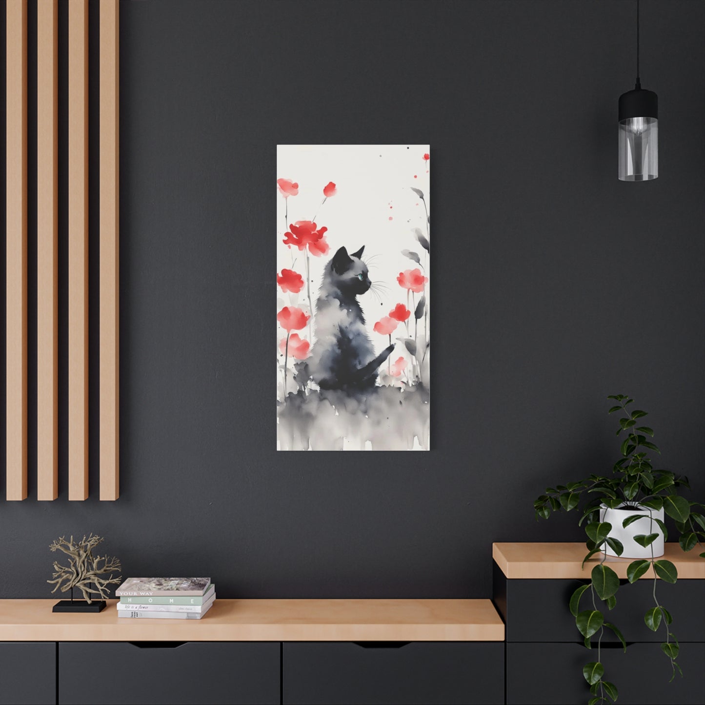 Kitten with Red Flowers Abstract Art