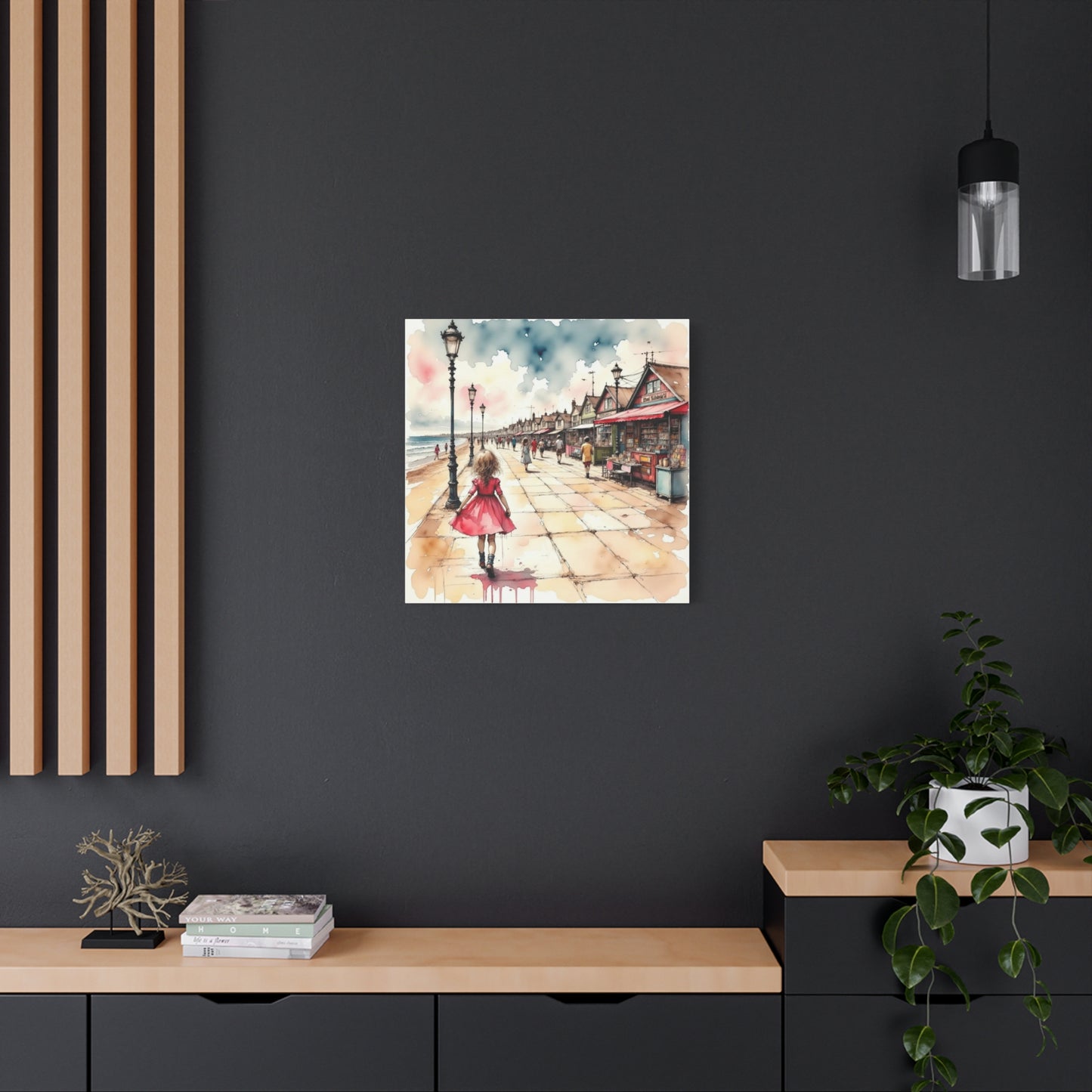 Girl in a Pink Dress Beach Front View Abstract Art