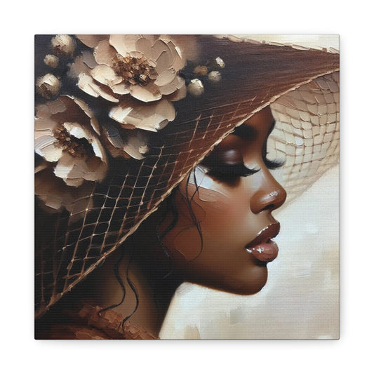Beautiful Black Woman in Brown Hat Canvas Art