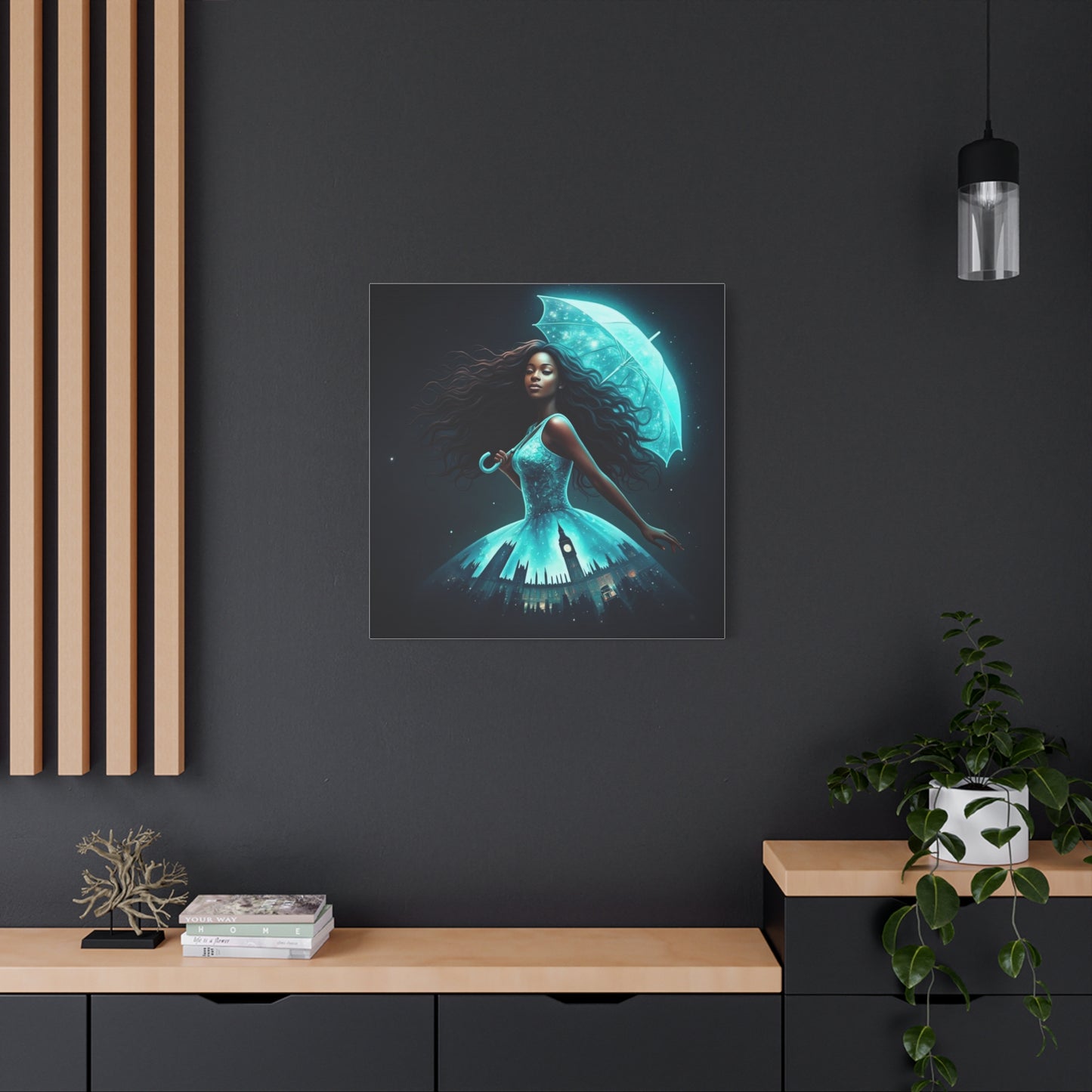 Beautiful Black Woman w Umbrella Canvas Art