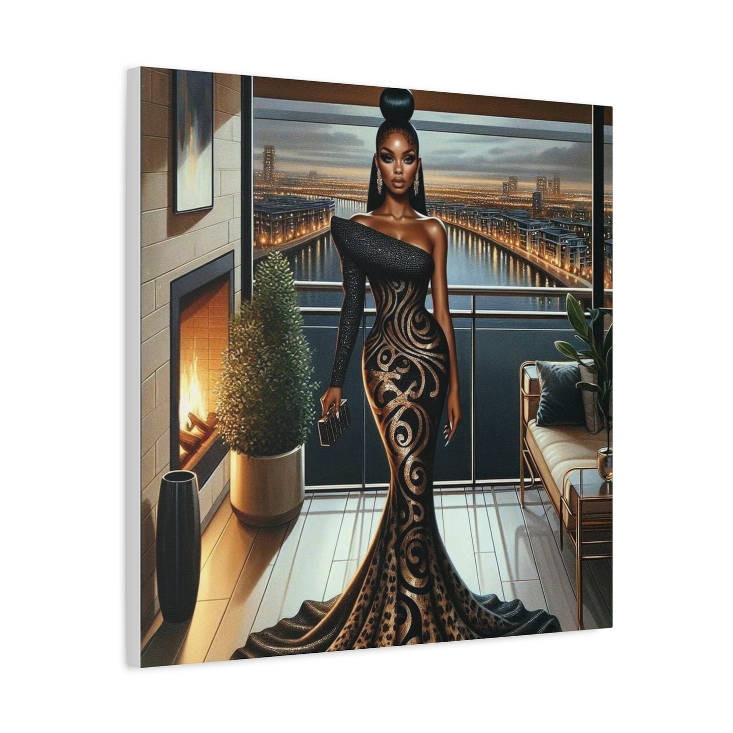 Elegant Woman Black Canvas Art