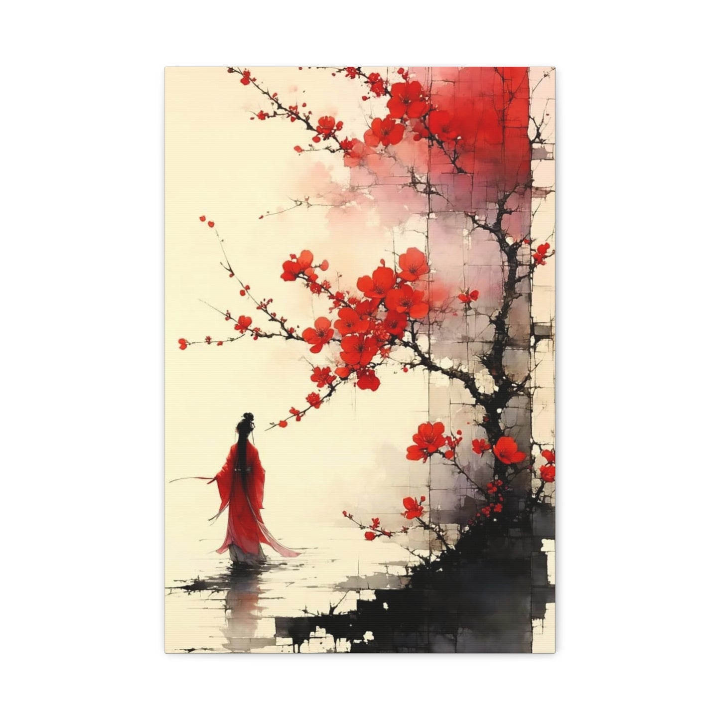 Red Flowers Asian Abstract Art