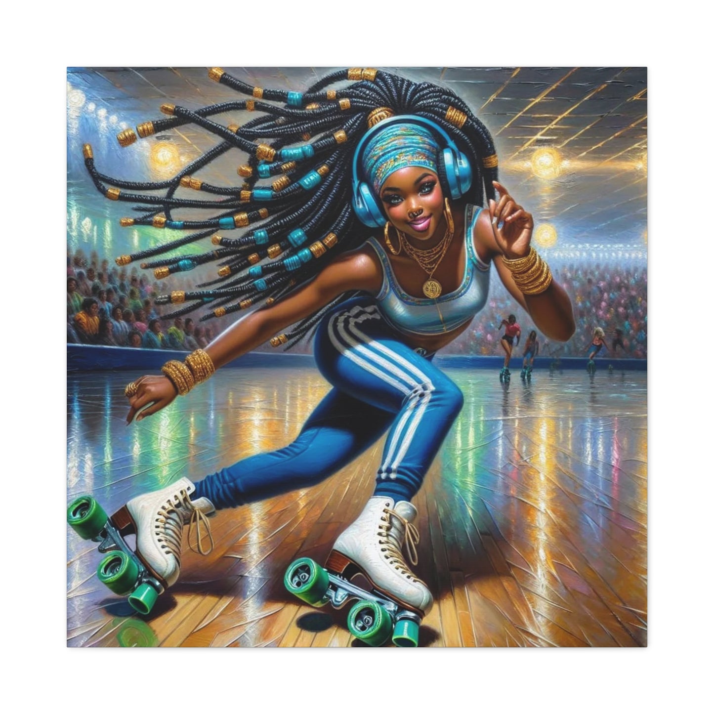 Beautiful Black Woman Roller Skating Canvas Art