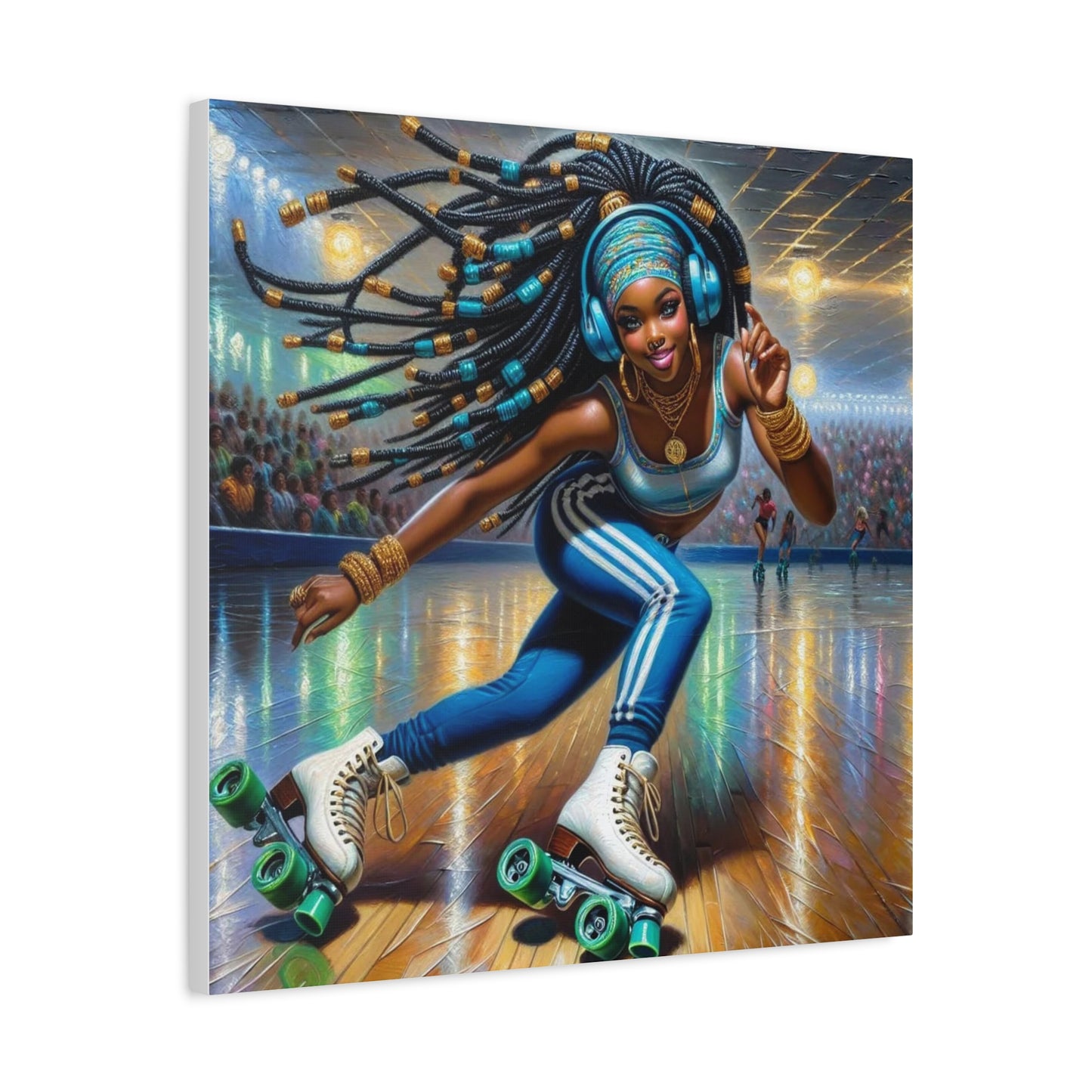 Beautiful Black Woman Roller Skating Canvas Art
