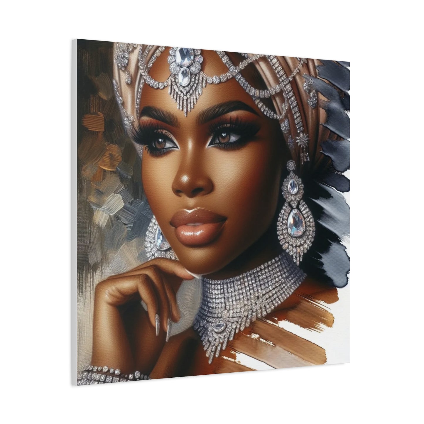 Beautiful Black Woman w Diamonds Canvas Art