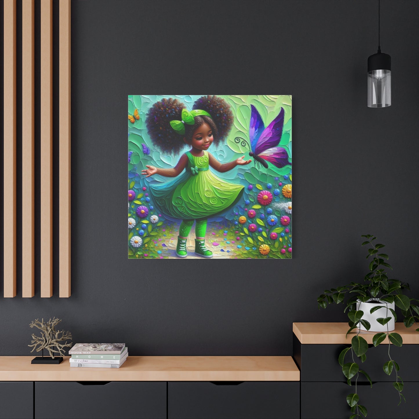 Beautiful Child in Green Black Canvas Art