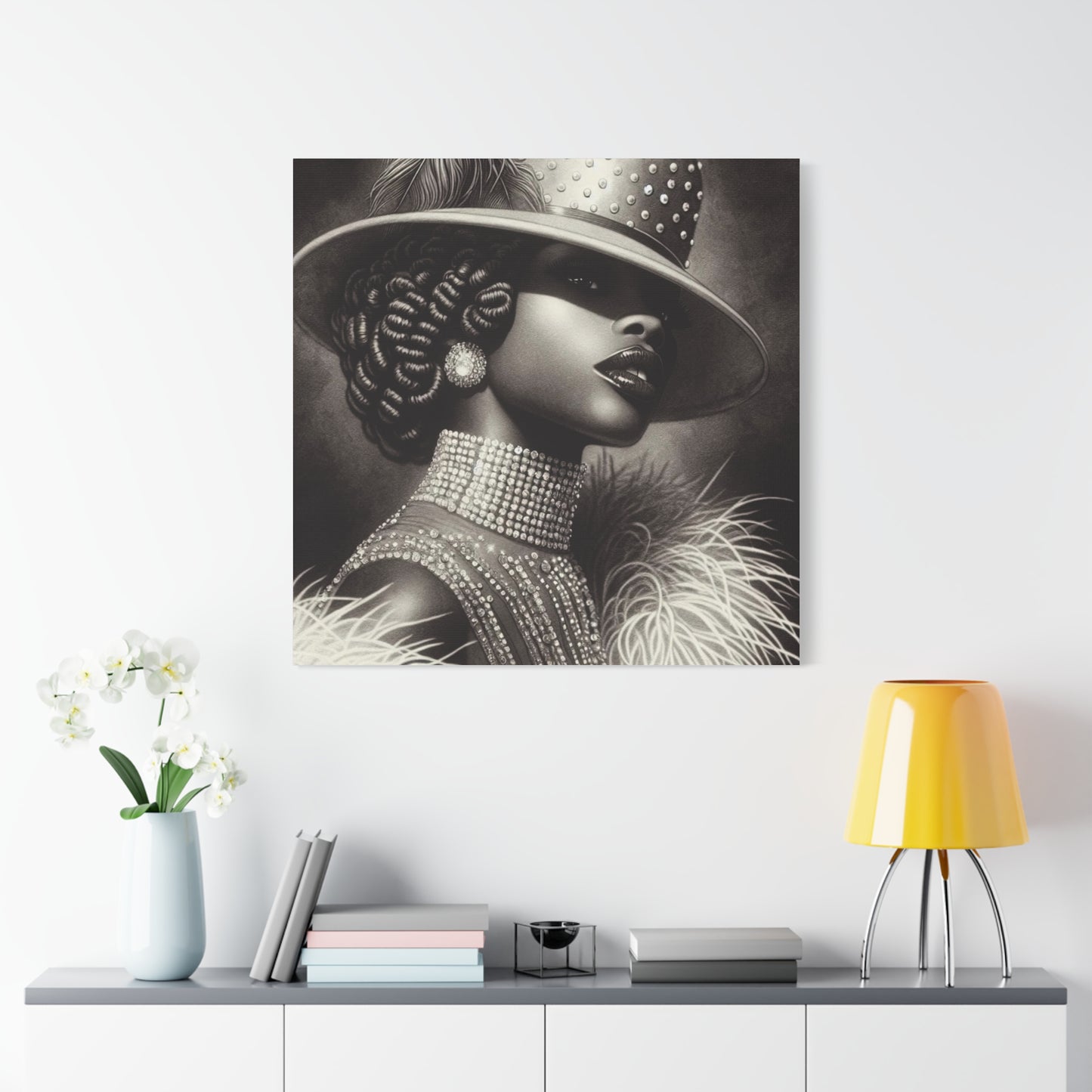 Beautiful Black Woman in Diamonds Hat Canvas Art