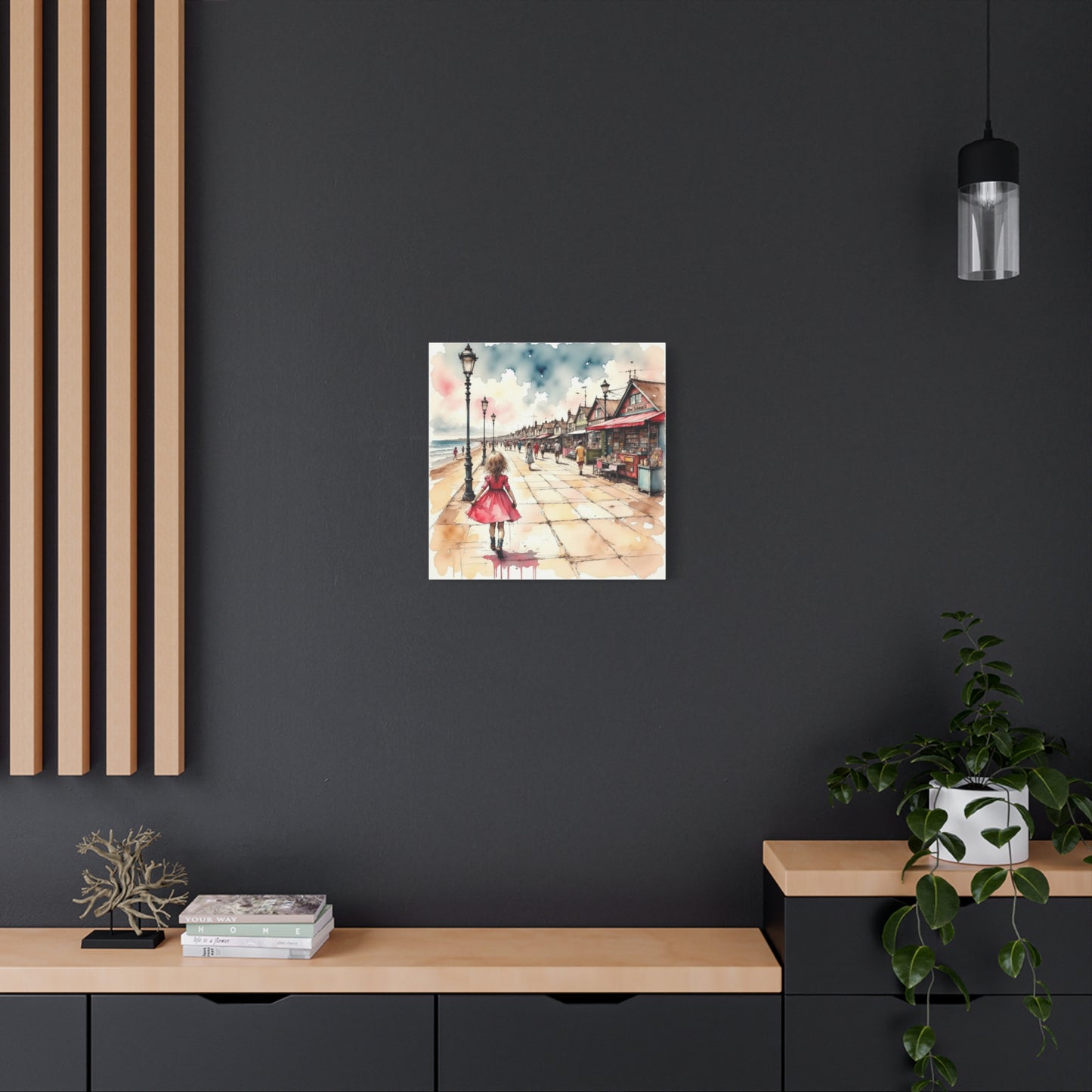 Girl in a Pink Dress Beach Front View Abstract Art