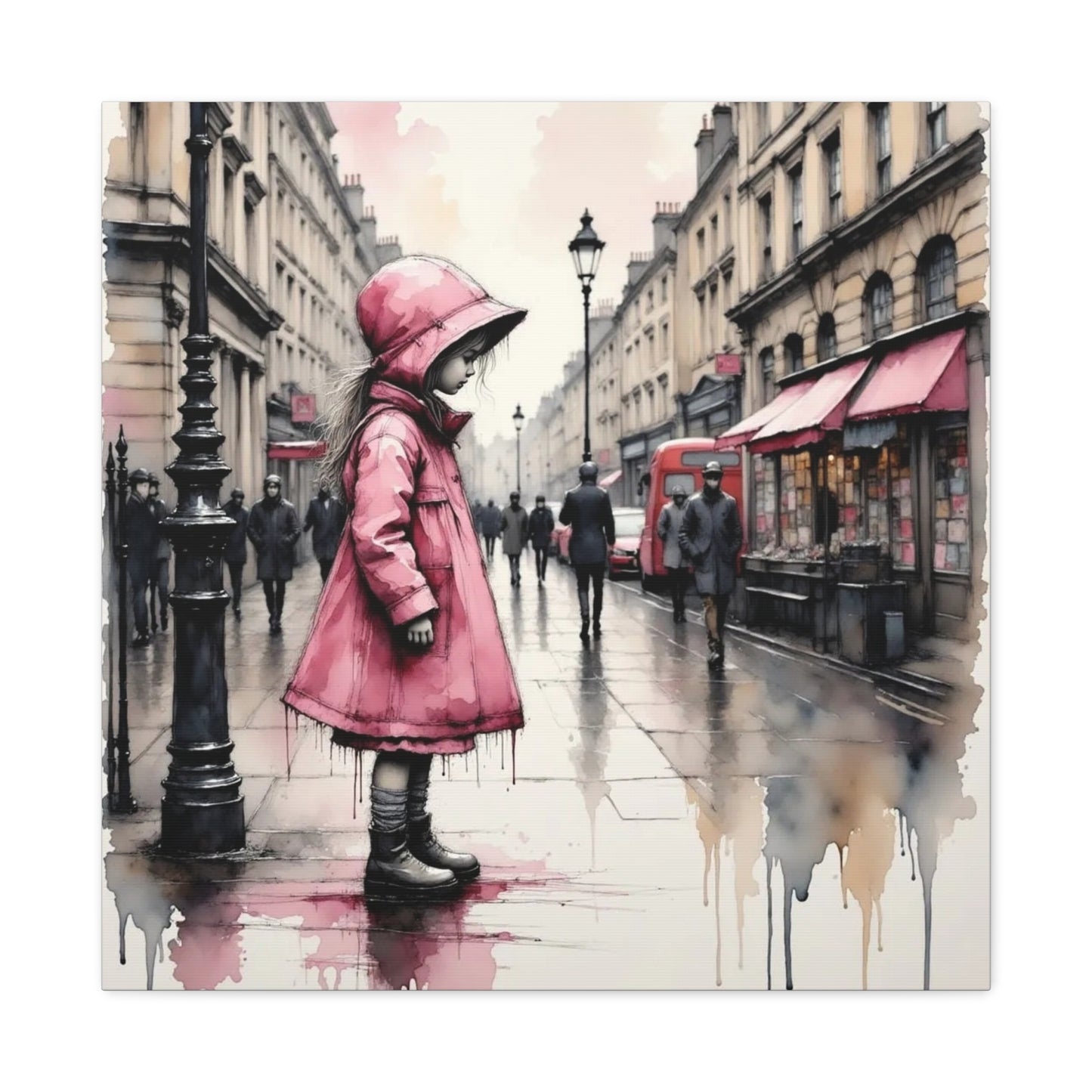 Girl in a Pink Raincoat Abstract Art