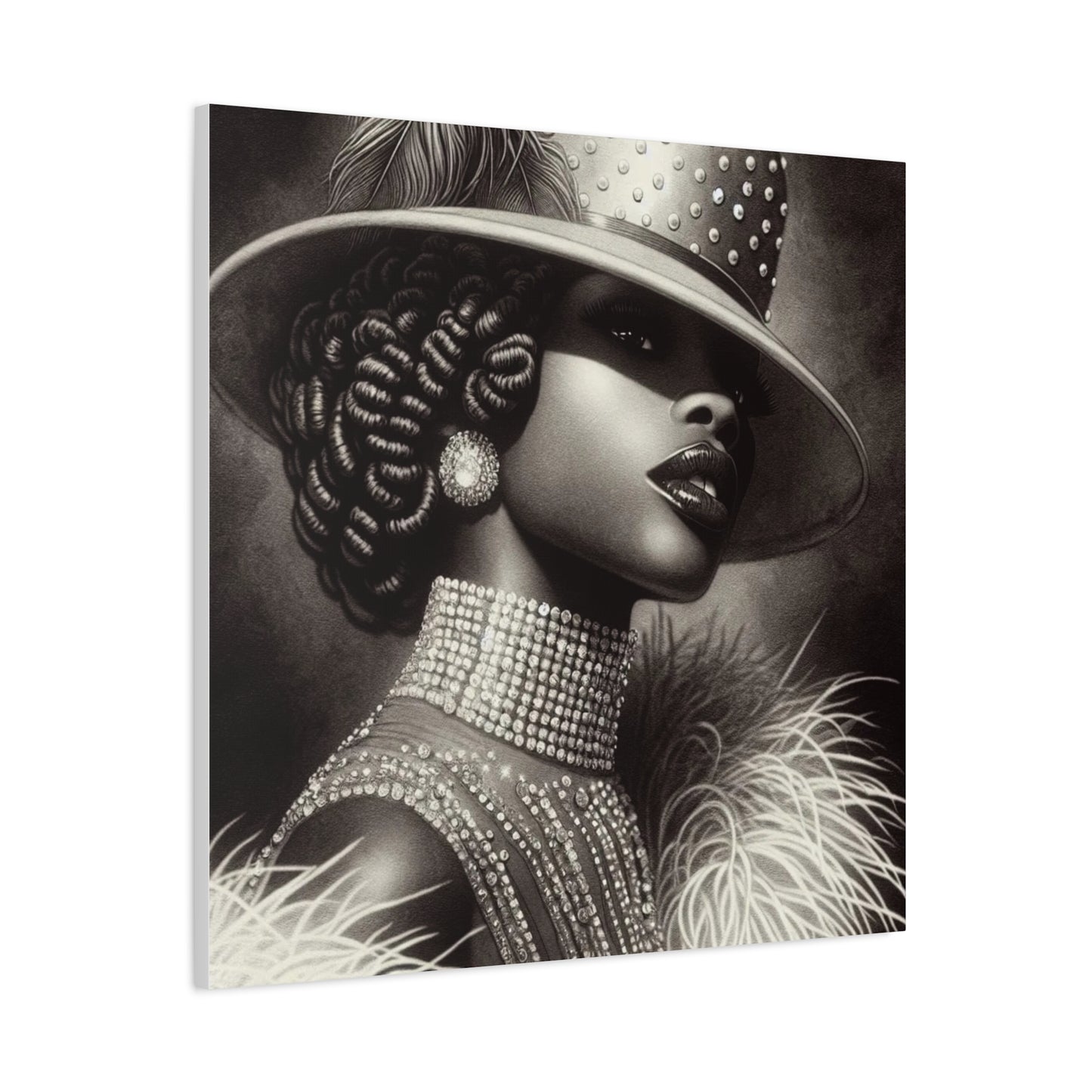 Beautiful Black Woman in Diamonds Hat Canvas Art