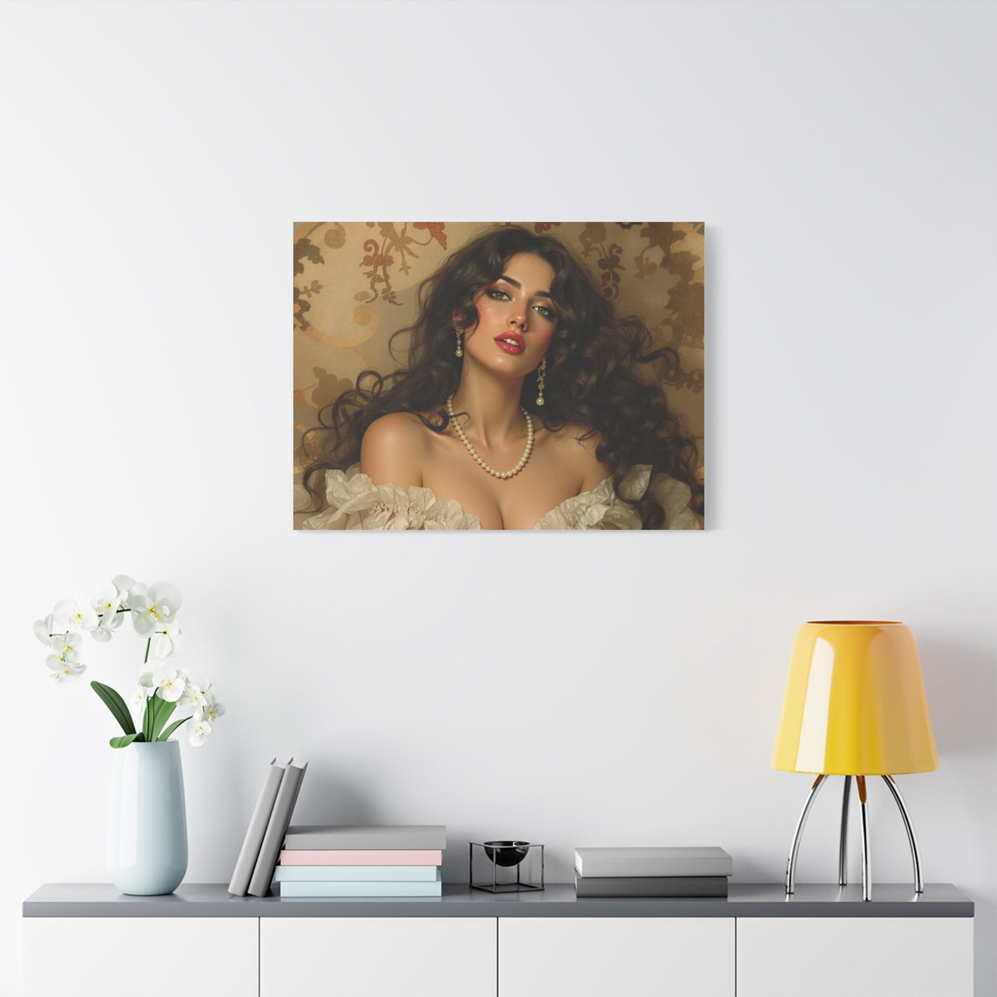 Canvas Print - Brunette Woman With Pearls