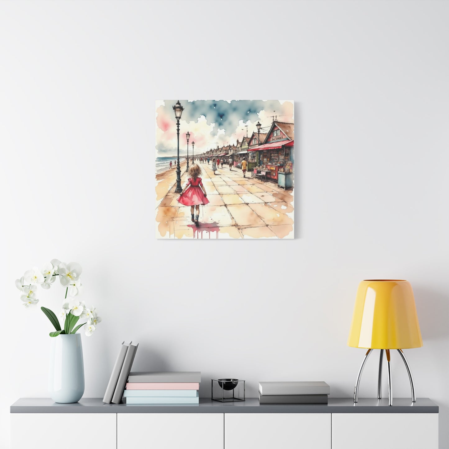 Girl in a Pink Dress Beach Front View Abstract Art