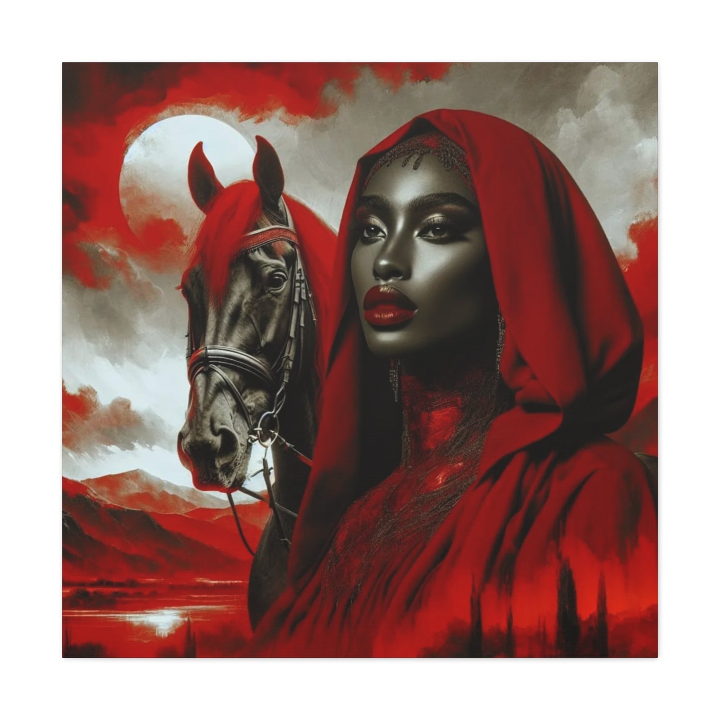 Beautiful Black Woman and her Horse Canvas Art