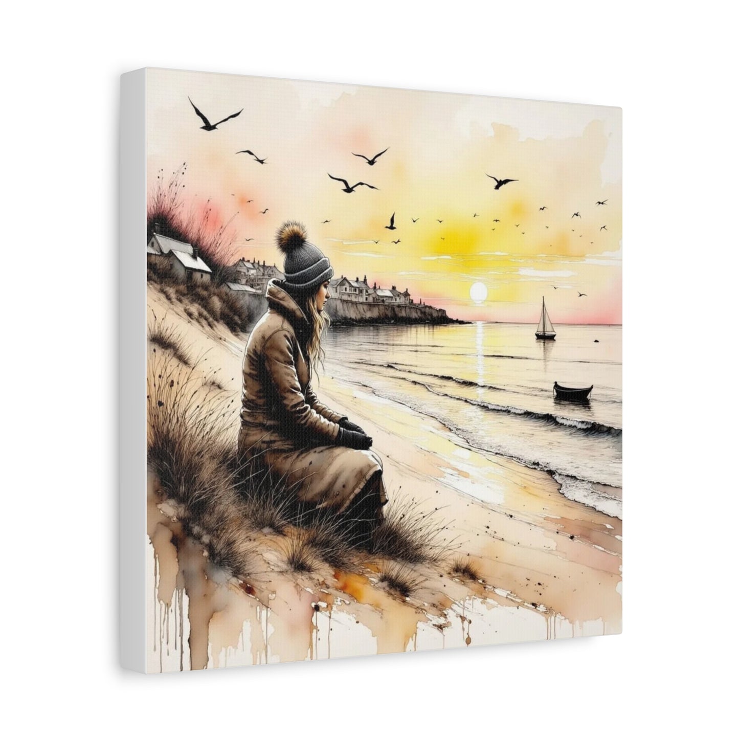 Girl on the Beach in the Winter Abstract Art