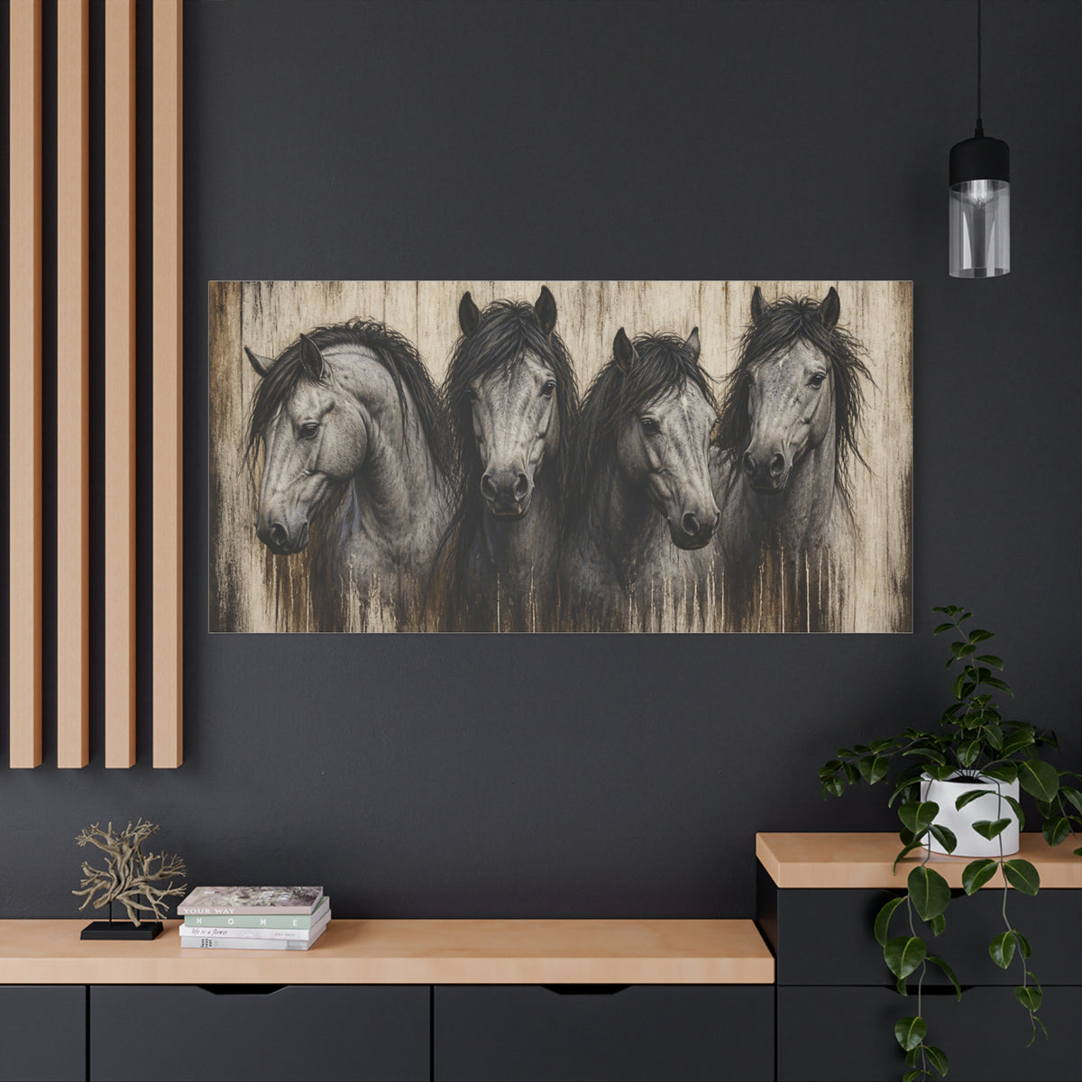 Grey Horses Matte Canvas Wall Art — Stretched 1.25"