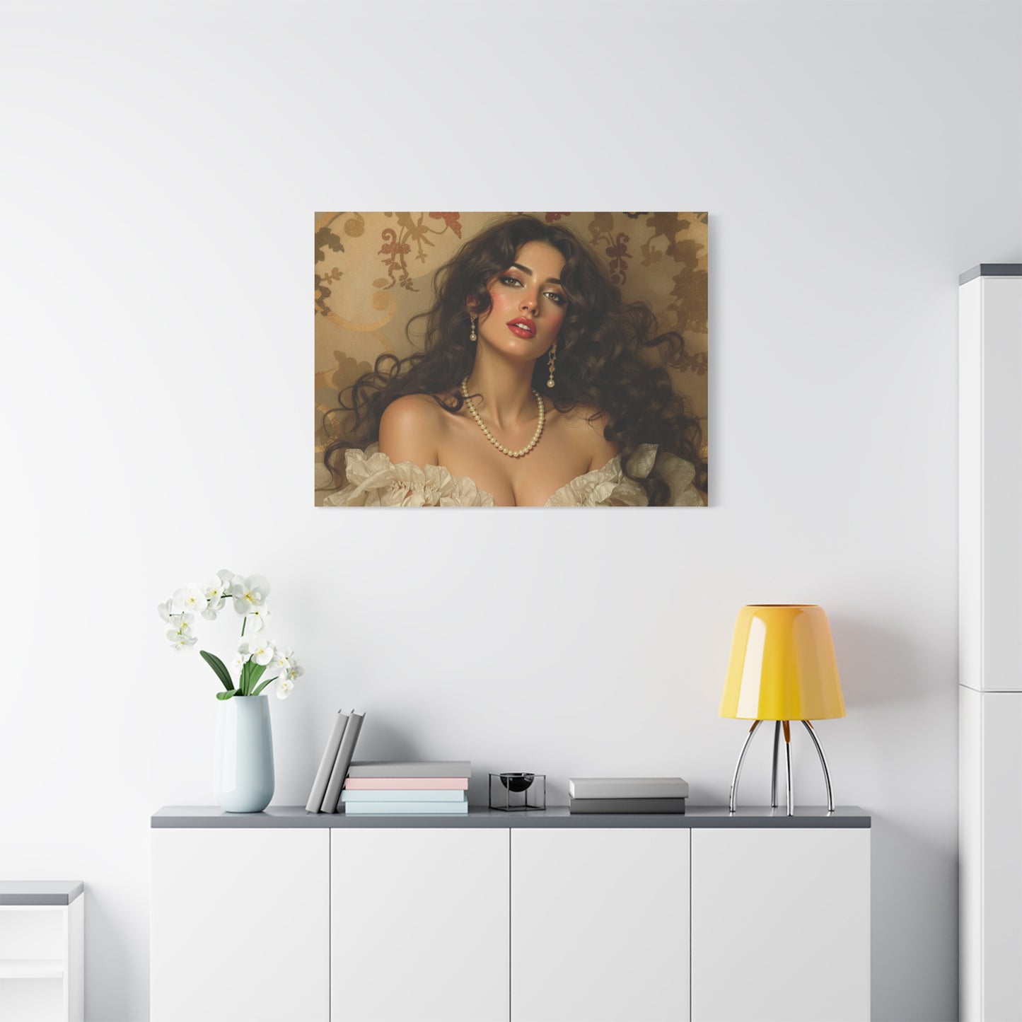 Canvas Print - Brunette Woman With Pearls