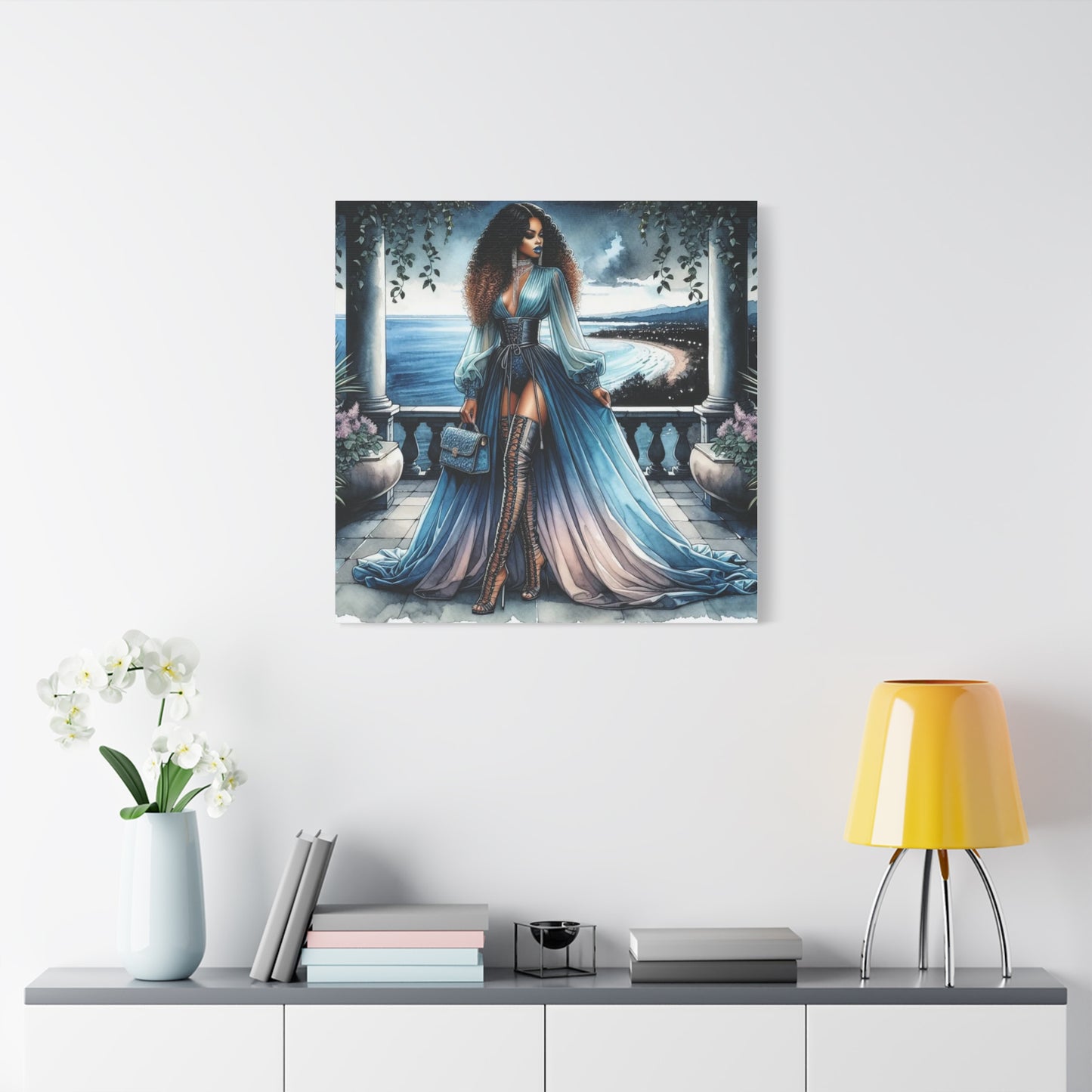 Beautiful Black Woman in Blue Canvas Art