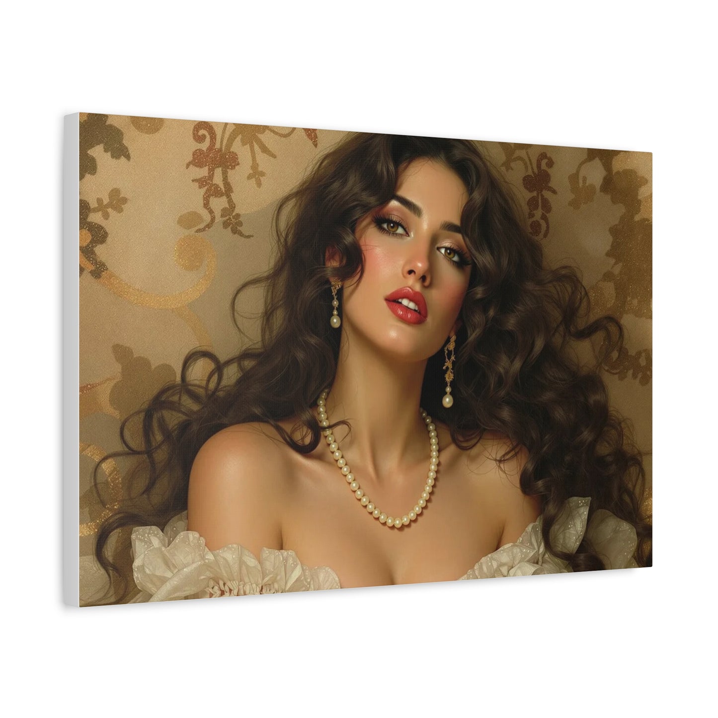 Canvas Print - Brunette Woman With Pearls