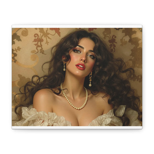 Canvas Print - Brunette Woman With Pearls