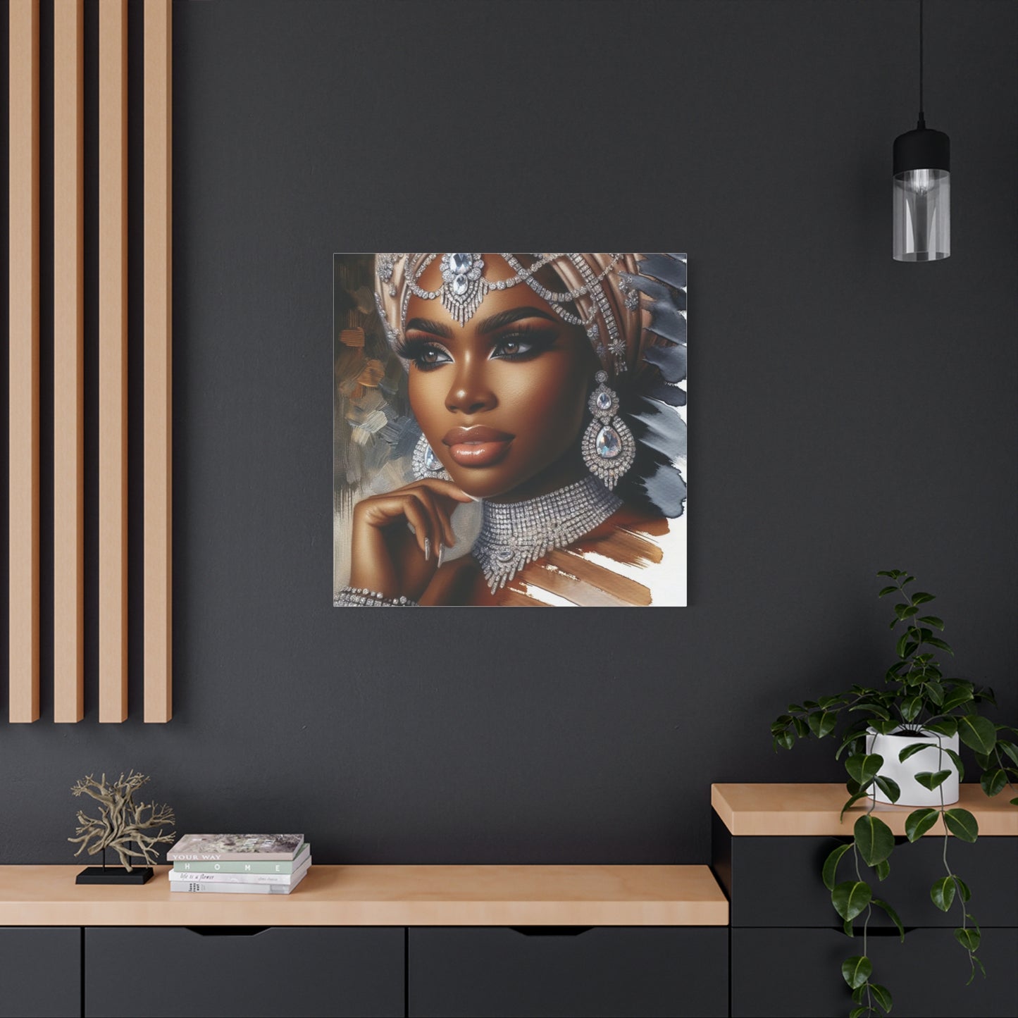 Beautiful Black Woman w Diamonds Canvas Art