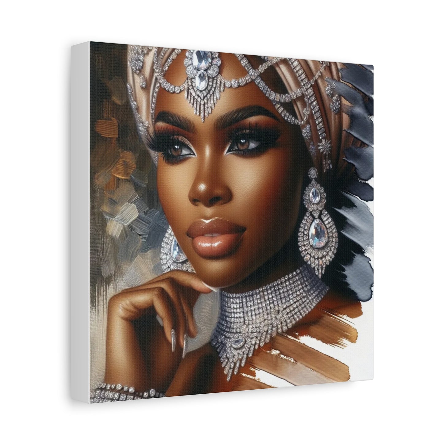 Beautiful Black Woman w Diamonds Canvas Art