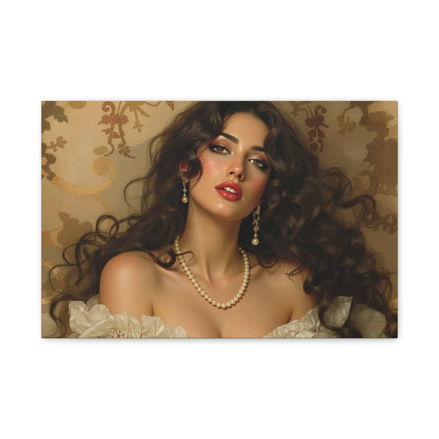 Canvas Print - Brunette Woman With Pearls