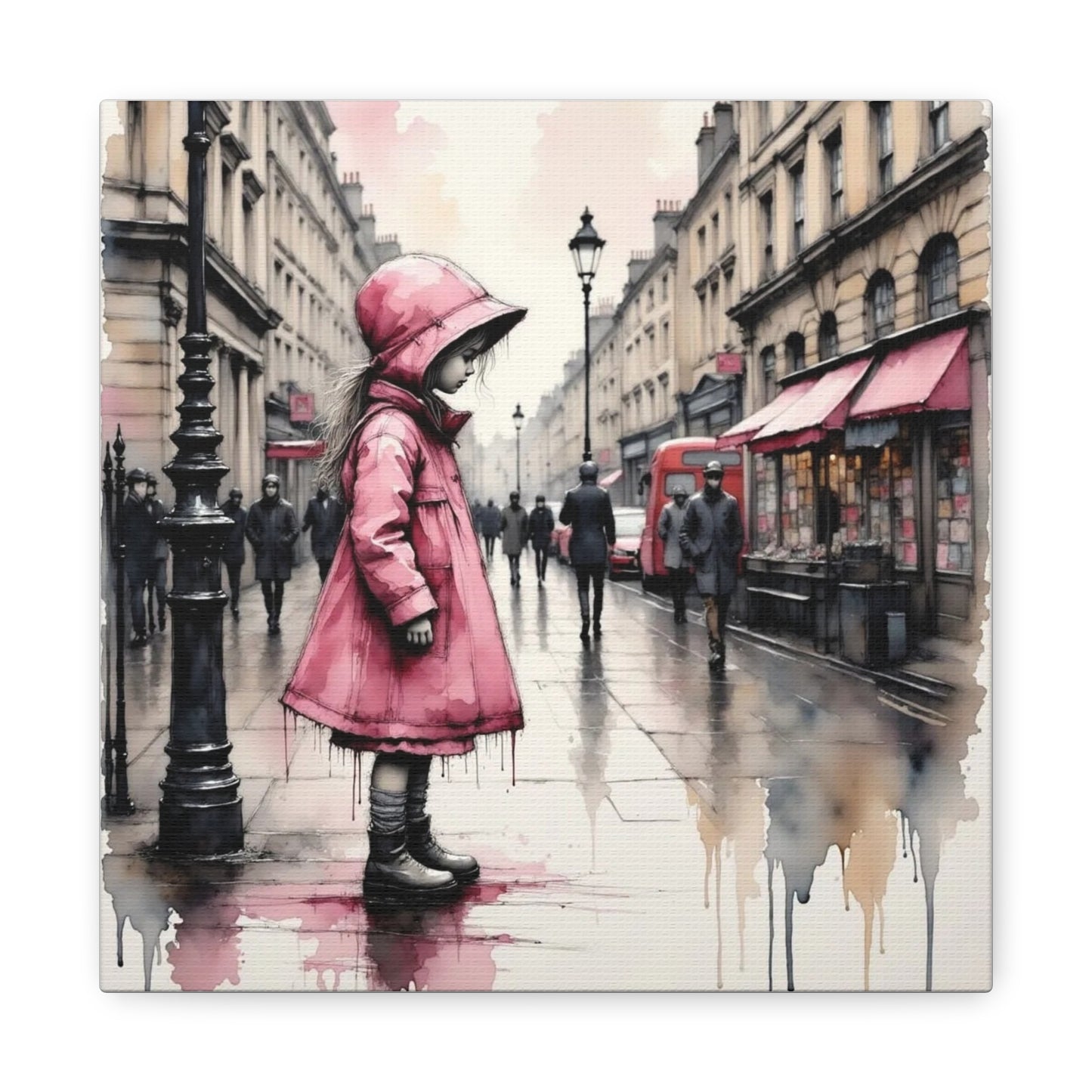 Girl in a Pink Raincoat Abstract Art