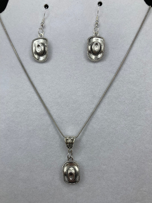 Cowboy Hat Silver Plated Western Flair Jewelry Set for Pierced Ears