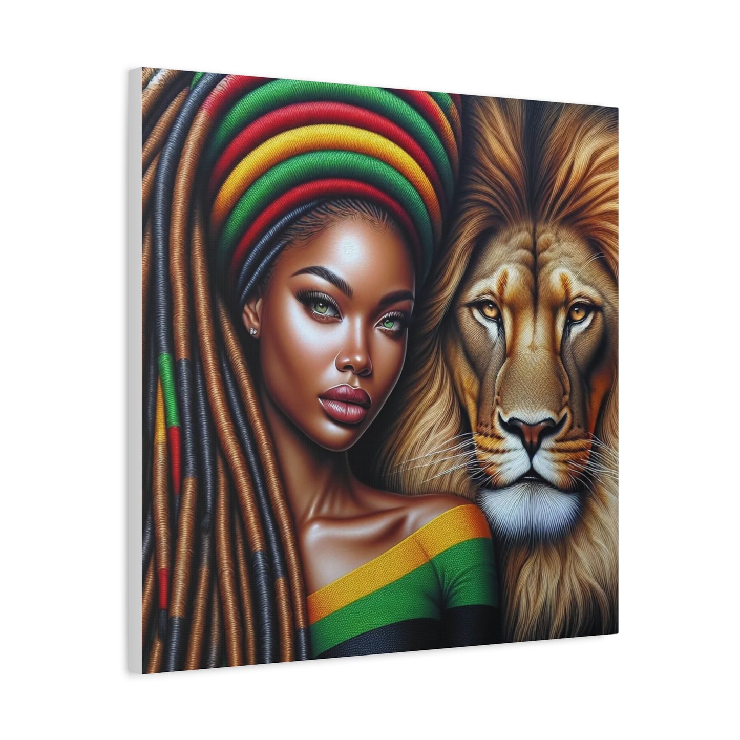 Beautiful Black Woman and Her Lion Canvas Art