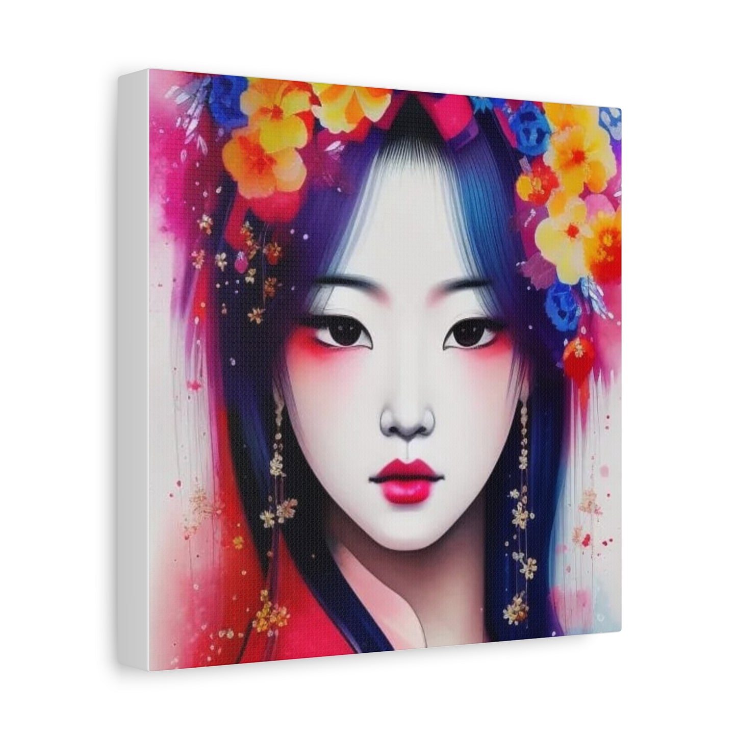 Lady w Flowers in Her Hair Asian Abstract Art