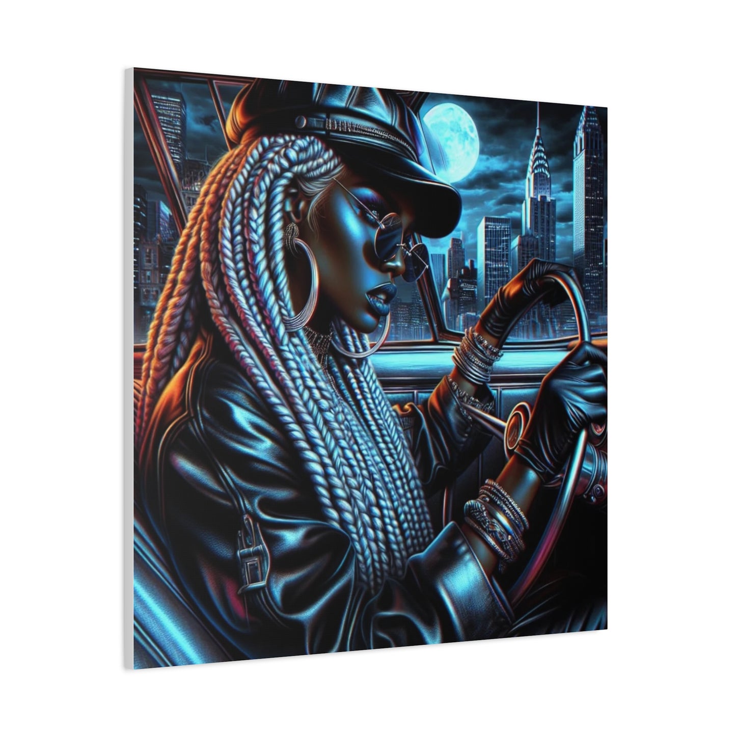 Beautiful Woman Driving Black Canvas Art