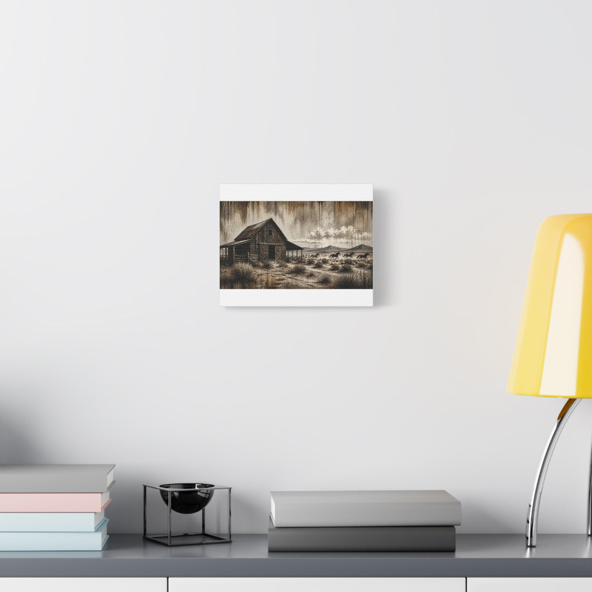 Rustic Western Barn Canvas Wall Art — Vintage Desert Horses Matte Stretched Canvas