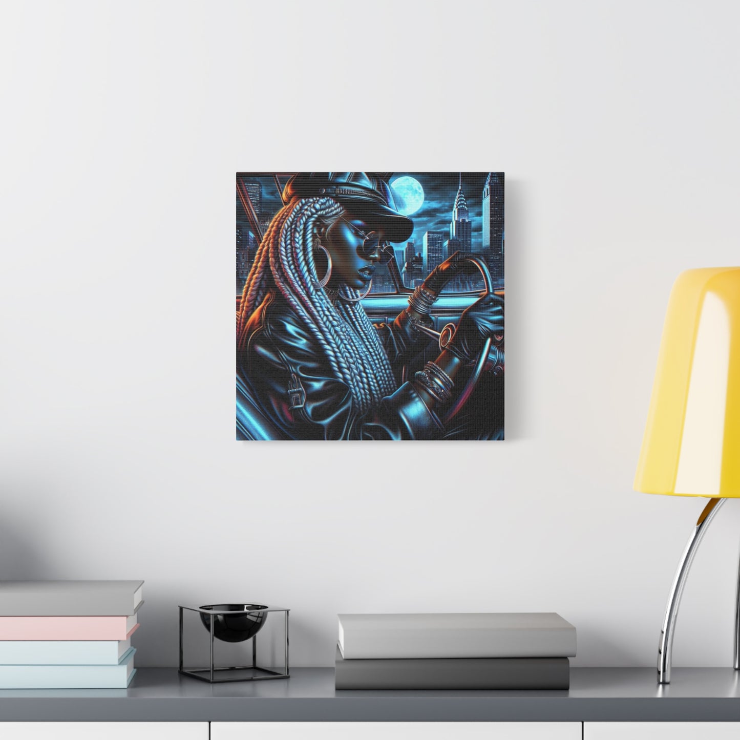 Beautiful Woman Driving Black Canvas Art