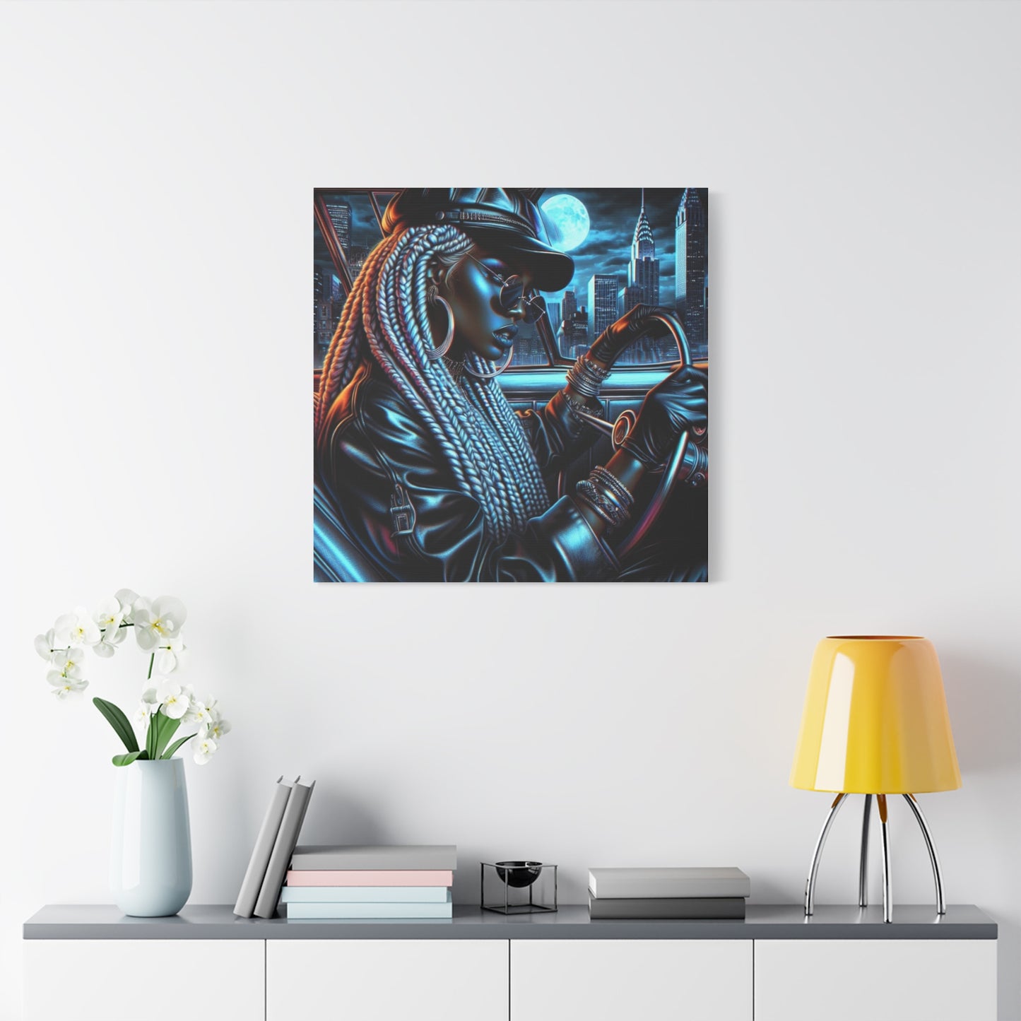 Beautiful Woman Driving Black Canvas Art