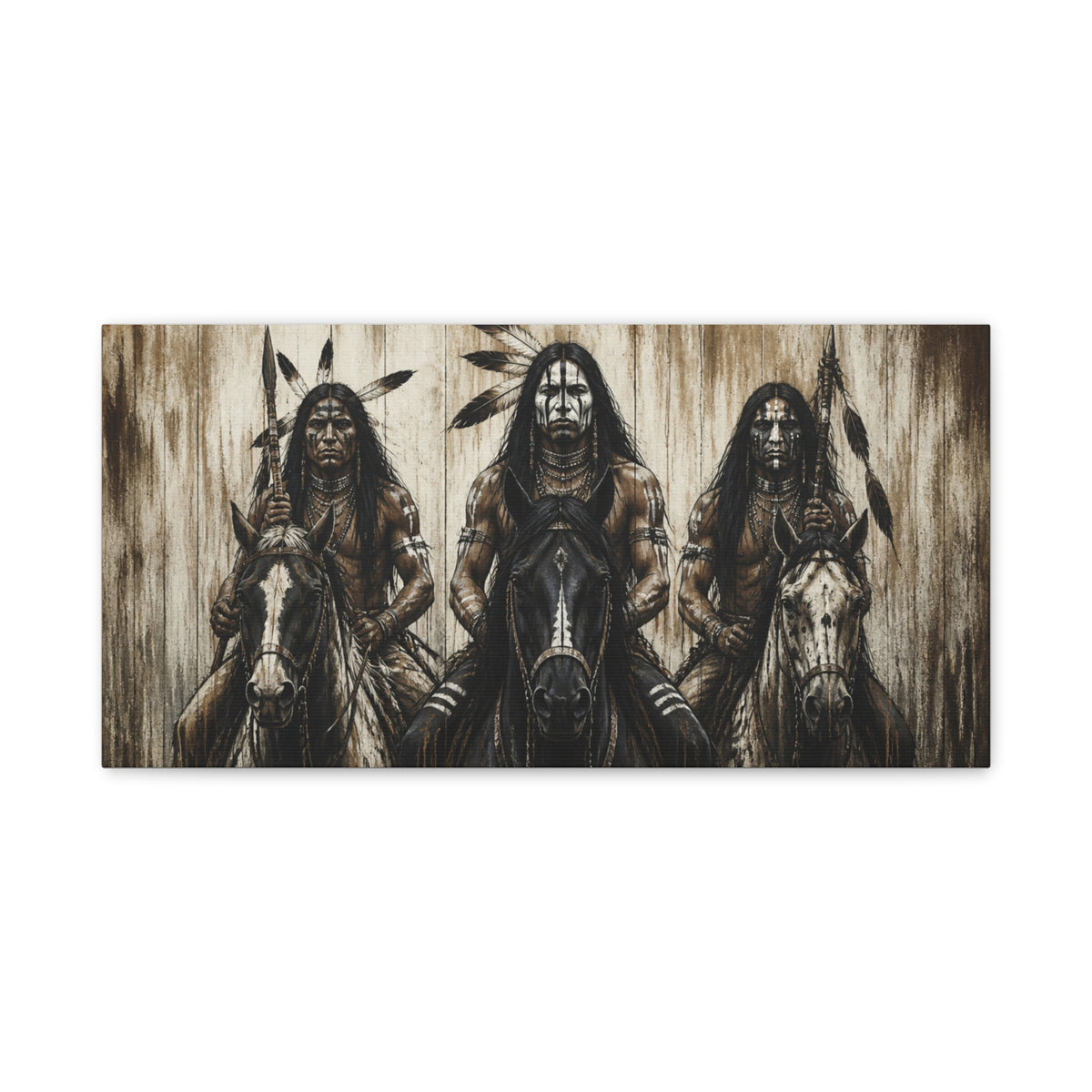 Native American Warriors Canvas Print — Three Horsemen Matte Stretched Wall Art