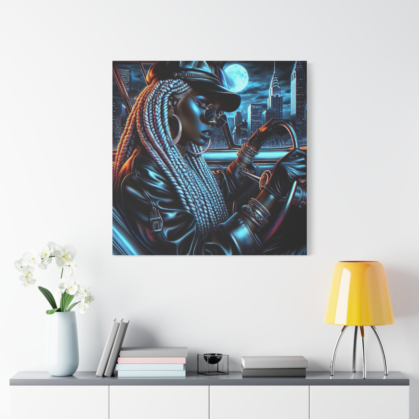 Beautiful Woman Driving Black Canvas Art