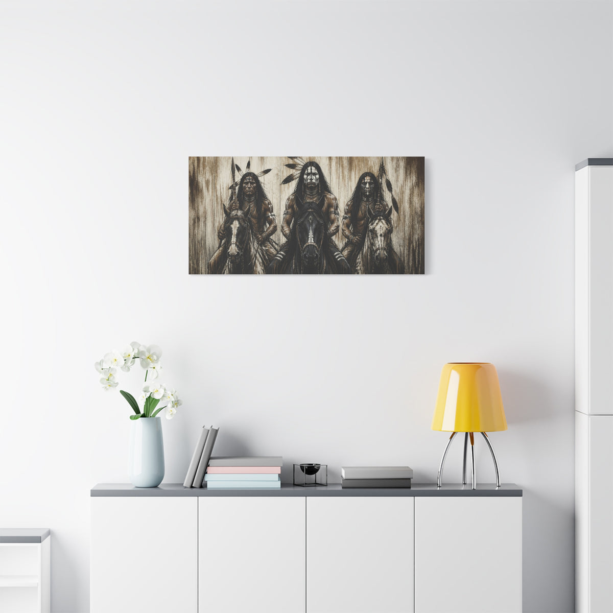 Native American Warriors Canvas Print — Three Horsemen Matte Stretched Wall Art