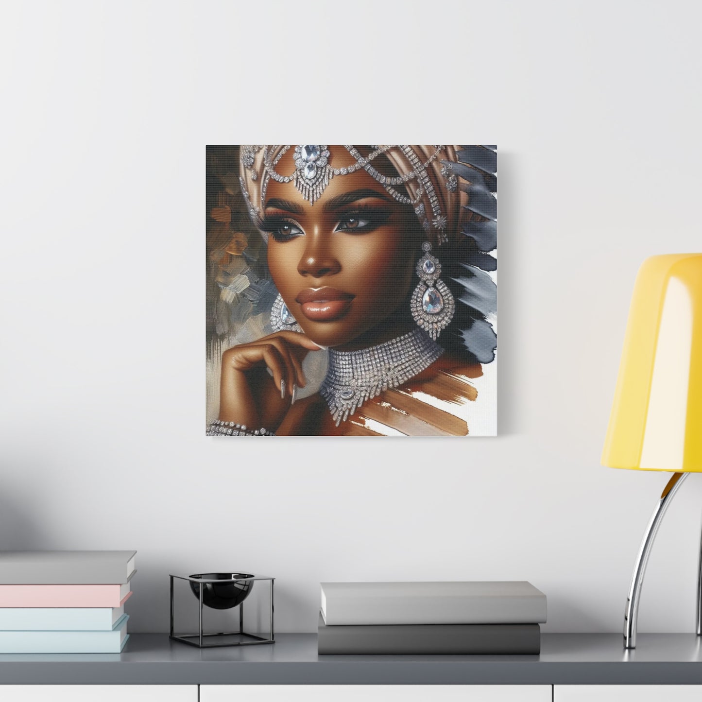 Beautiful Black Woman w Diamonds Canvas Art