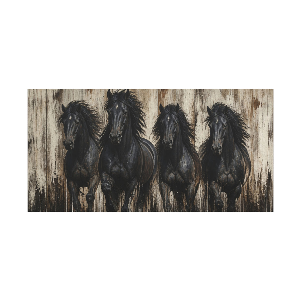 Black Horses Matte Canvas Wall Art — Stretched 1.25"