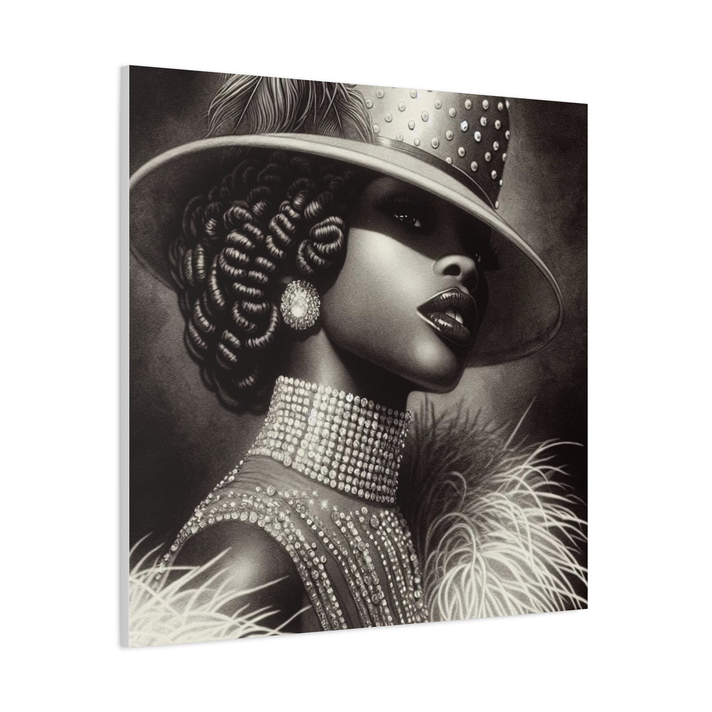 Beautiful Black Woman in Diamonds Hat Canvas Art