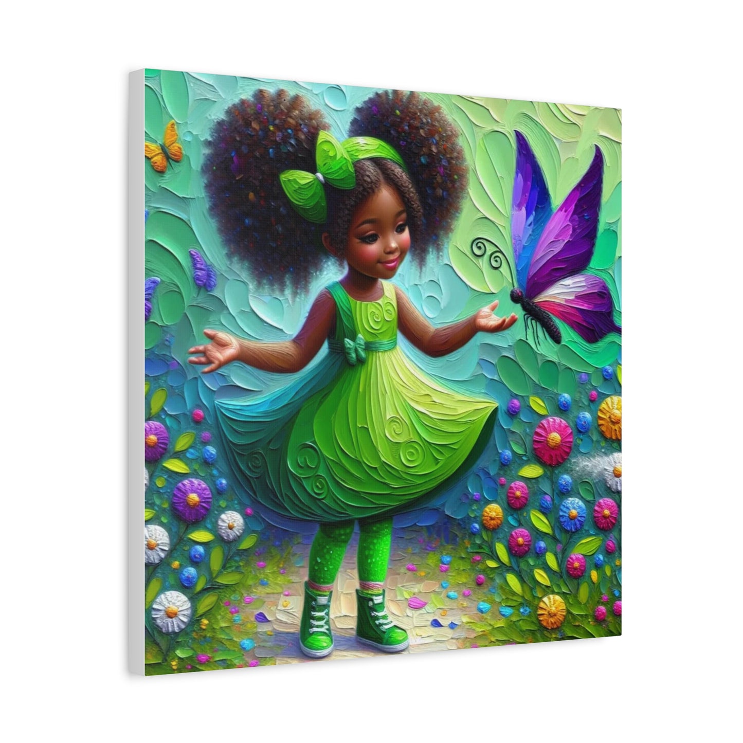 Beautiful Child in Green Black Canvas Art